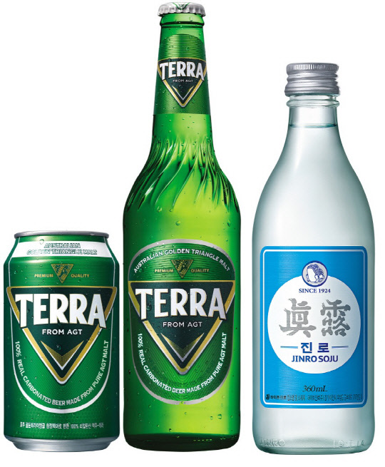 하이트진로의 신제품 테라와 진로는 2019년 맥주·소주 시장을 이끌었다. <하이트진로 제공>